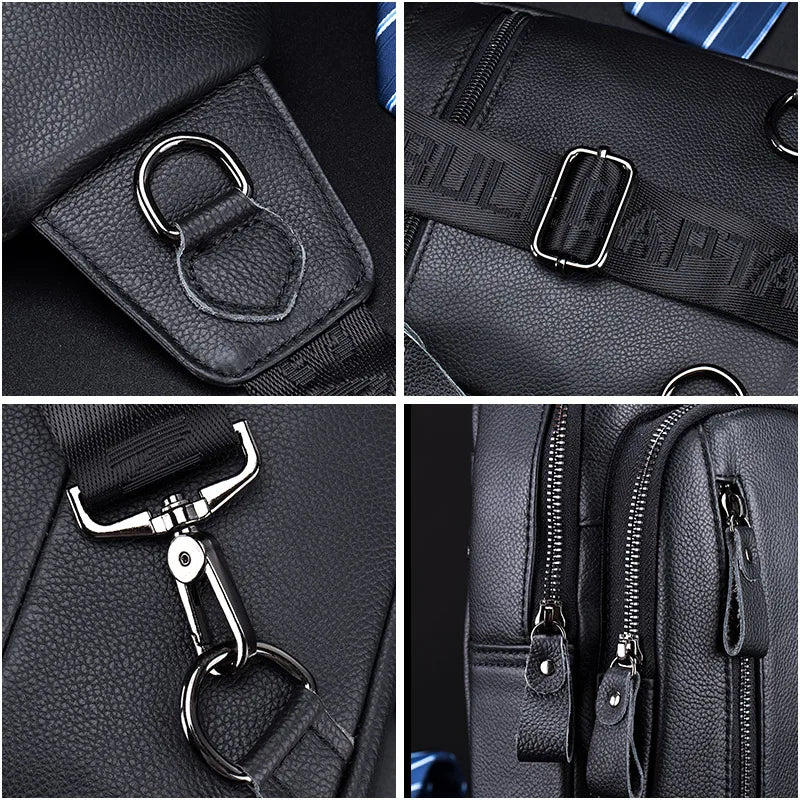 Bullcaptain Men's Leather Chest Bag