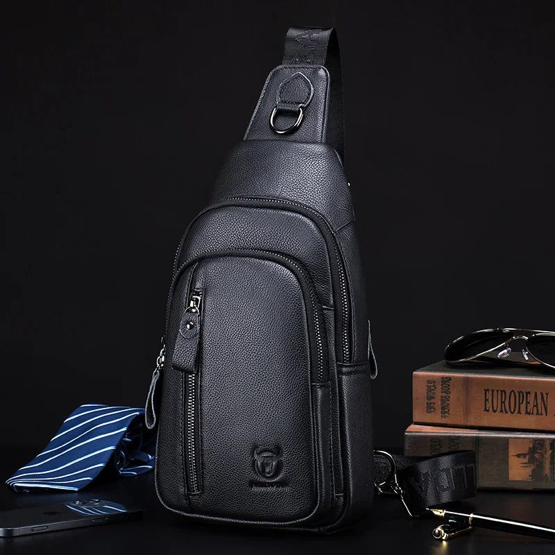 Bullcaptain Men's Leather Chest Bag
