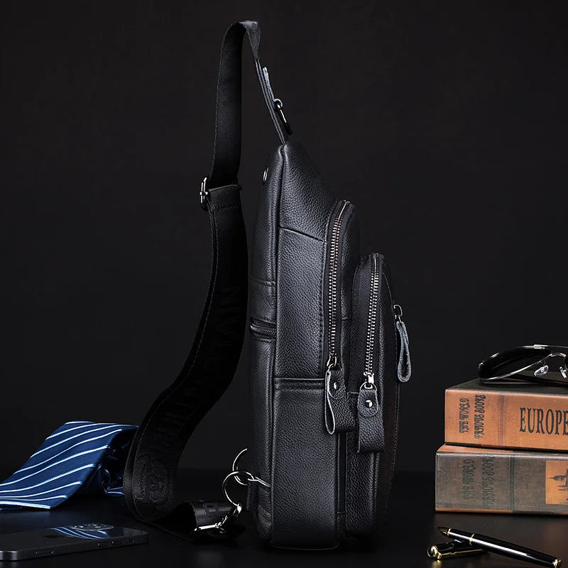 Bullcaptain Men's Leather Chest Bag