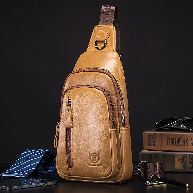Bullcaptain Men's Leather Chest Bag